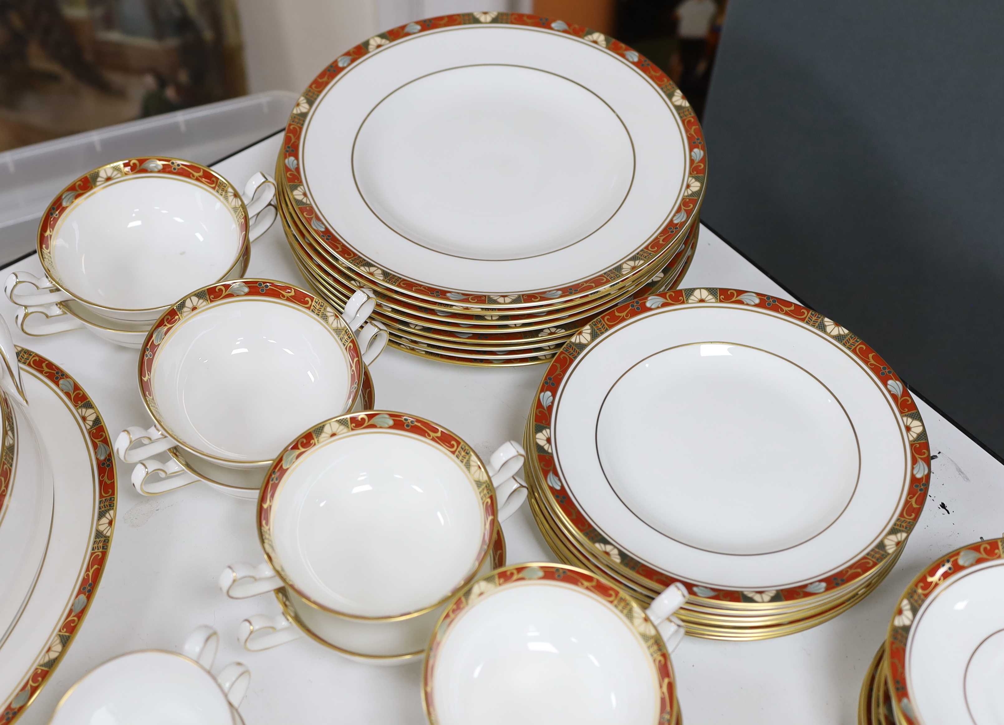 A Royal Crown Derby Cloisonné pattern tea and dinner service for 8 settings